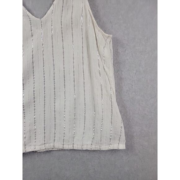 Aerie White Metallic Striped V Neck Tie Shoulder Sheer Tank Top Women XL Stretch - Picture 5 of 11